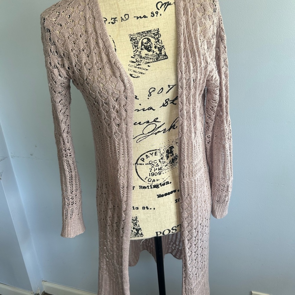 Moral Fiber‎ Pink and Tan Cable Knit Cardigan